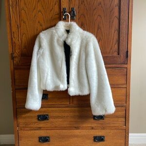 BEBE Faux Fur Coat with Pom Poms
